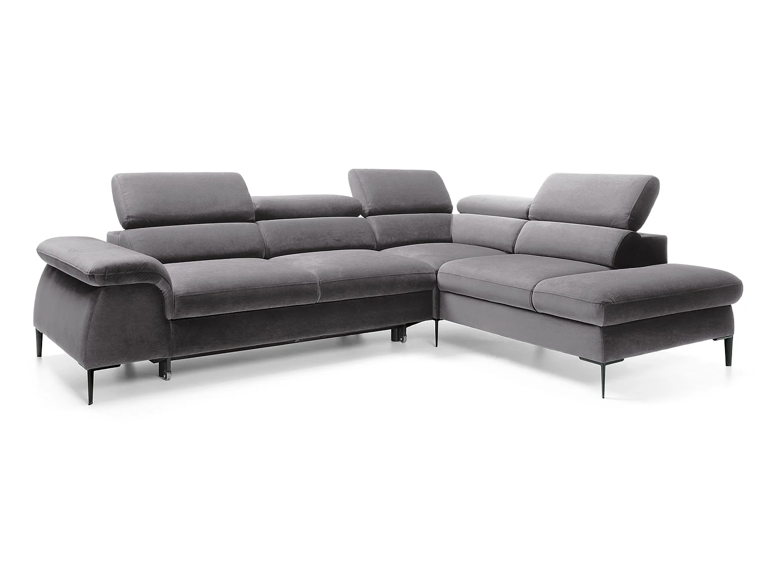 Canapé d'angle 280 cm Amaro L, têtières réglables, coffre de rangement, 5 places, droite, Gris
