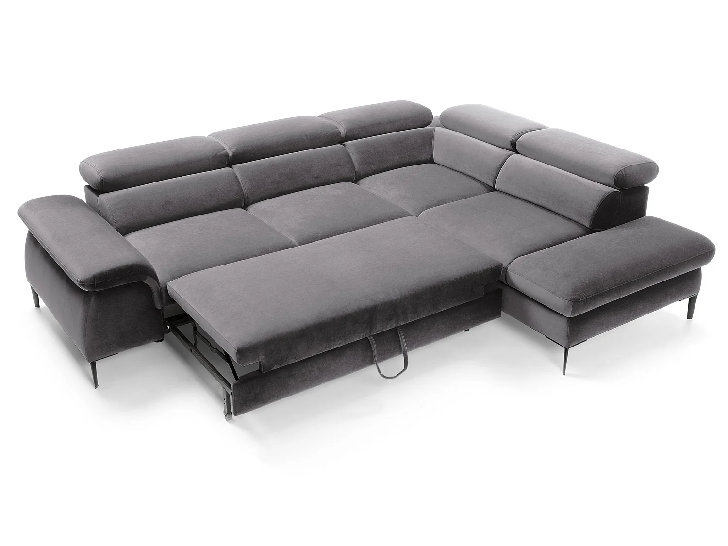 Canapé d'angle 280 cm Amaro L, têtières réglables, coffre de rangement, 5 places, droite, Gris