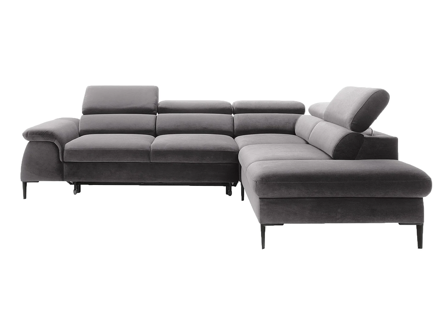 Canapé d'angle 280 cm Amaro L, têtières réglables, coffre de rangement, 5 places, droite, Gris