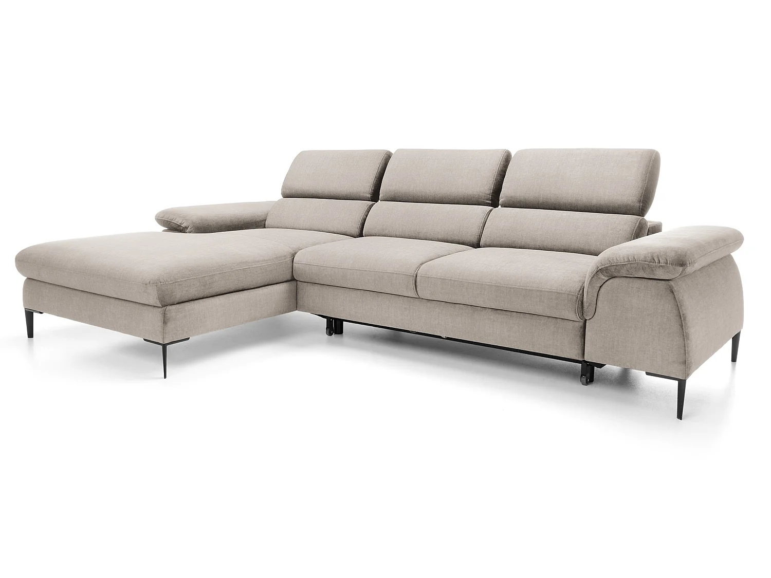 Hoekbank 290 cm Amaro M, verstelbare hoofdsteunen, slaapfunctie en opbergruimte, links, Beige