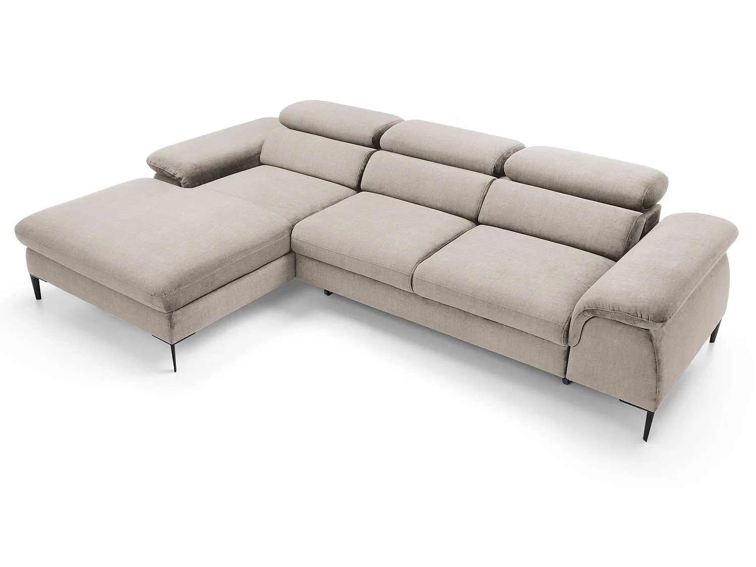 Hoekbank 290 cm Amaro M, verstelbare hoofdsteunen, slaapfunctie en opbergruimte, links, Beige
