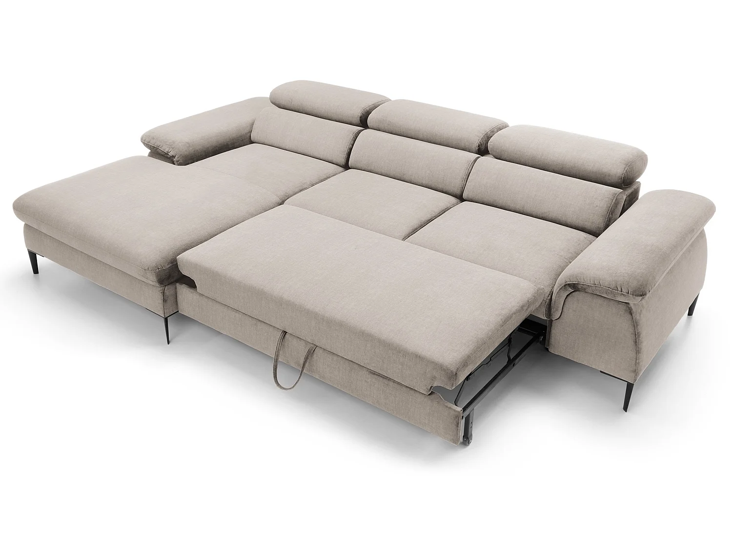 Hoekbank 290 cm Amaro M, verstelbare hoofdsteunen, slaapfunctie en opbergruimte, links, Beige