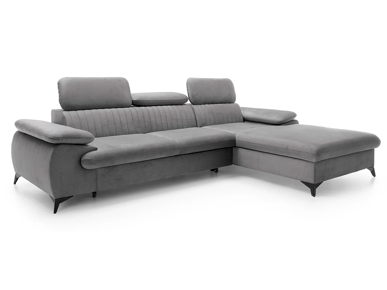 Canapé d'angle avec appuie-têtes réglables Xanto M, 280x193 cm, convertible, coffre de rangement, droite, Gris