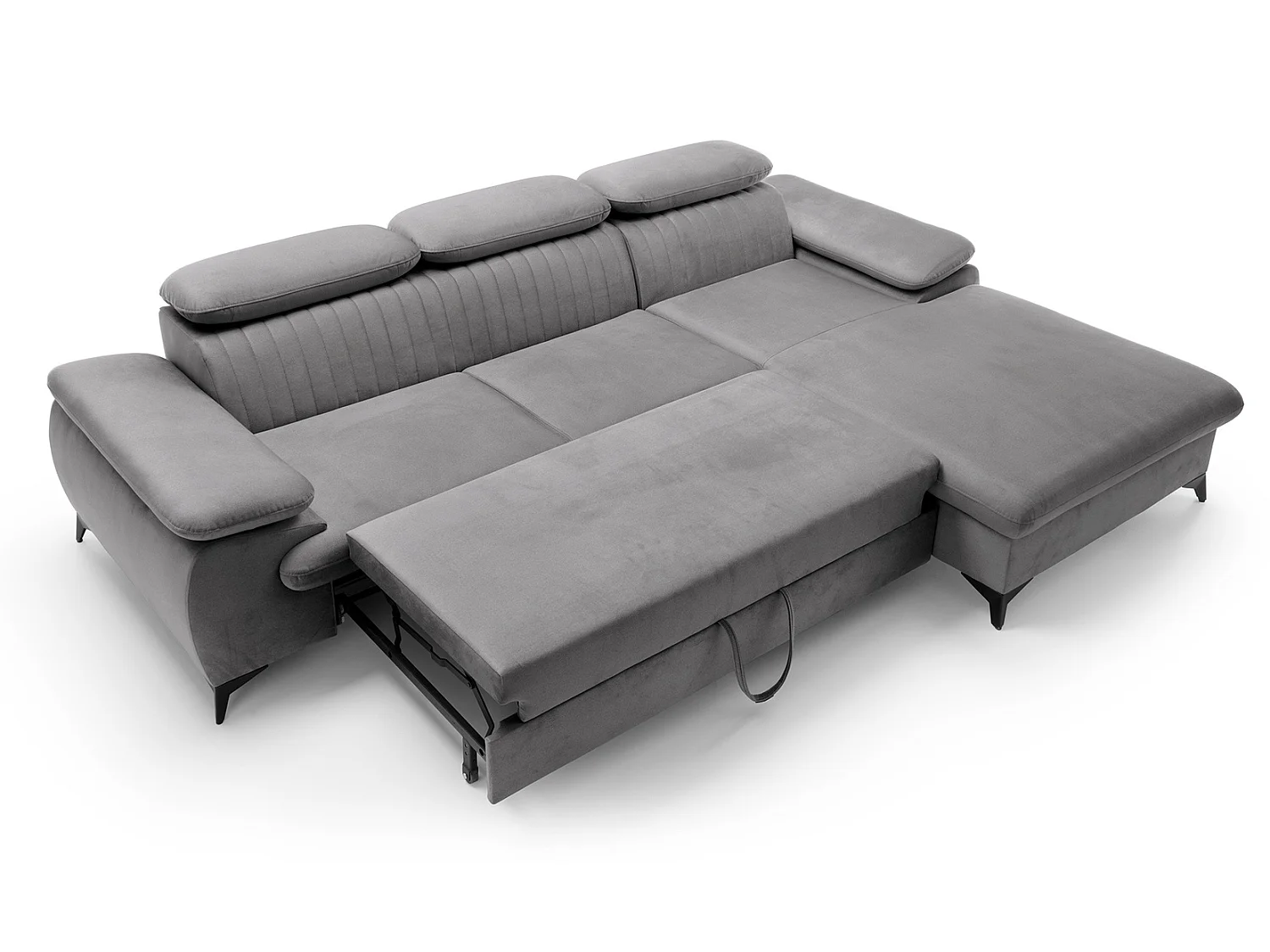 Canapé d'angle avec appuie-têtes réglables Xanto M, 280x193 cm, convertible, coffre de rangement, droite, Gris