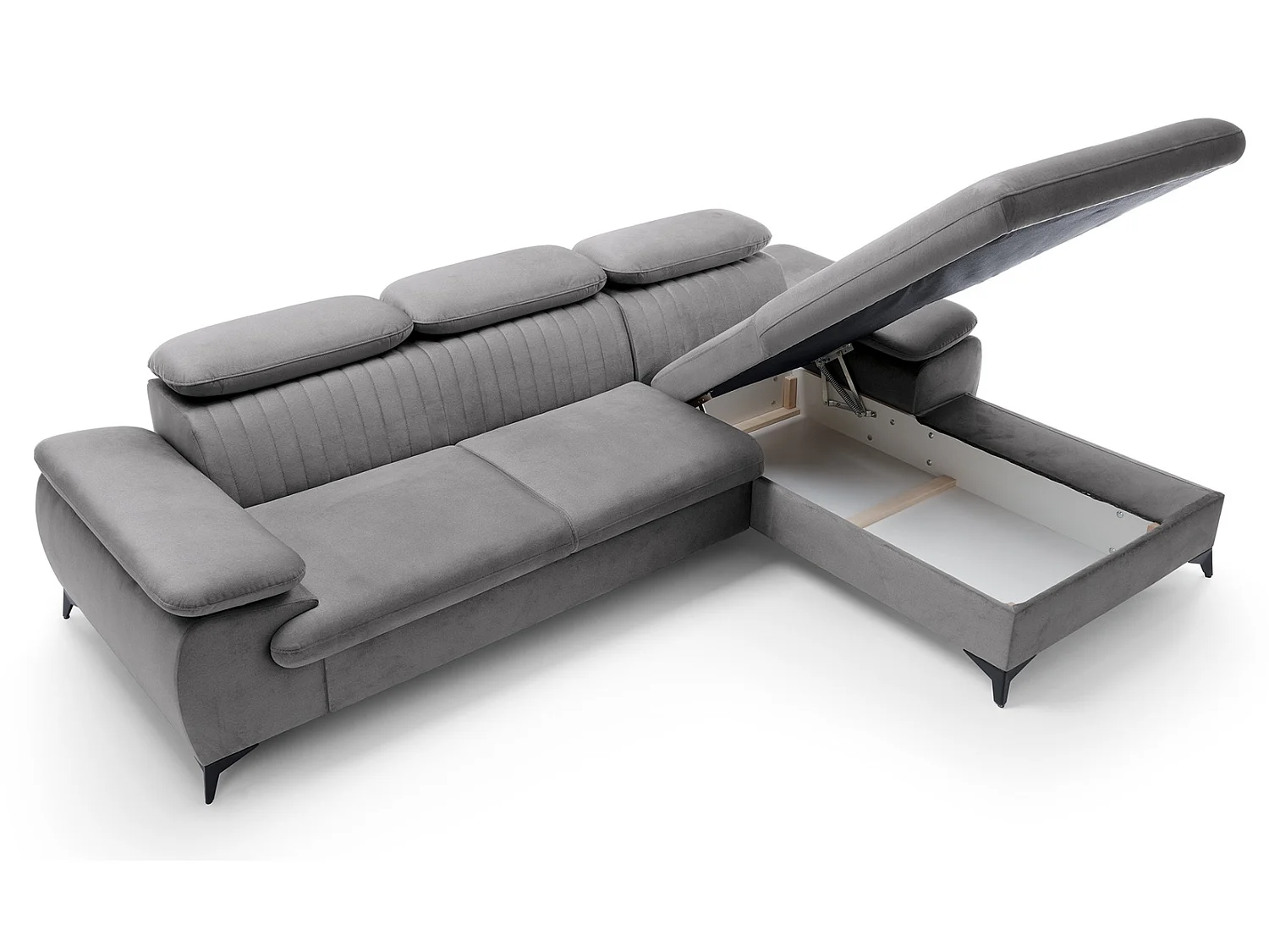 Canapé d'angle avec appuie-têtes réglables Xanto M, 280x193 cm, convertible, coffre de rangement, droite, Gris