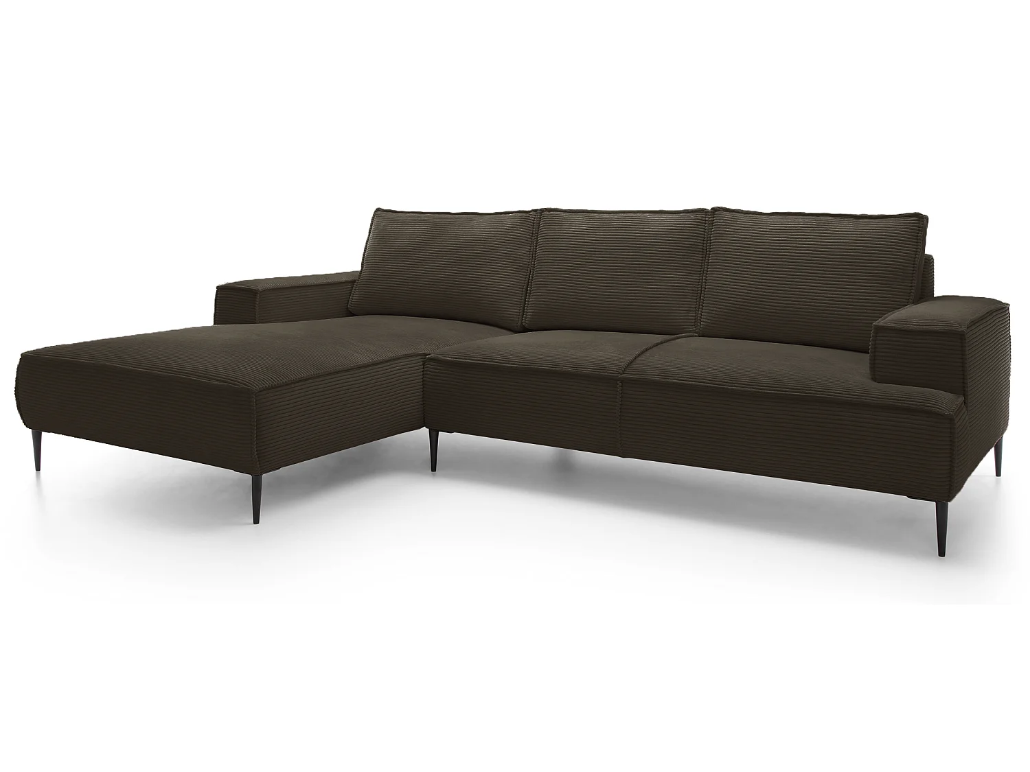 Canapé d'angle fixe 275 cm Harmonia M, tissu en velours côtelé, style moderne, sur pieds, gauche, Marron