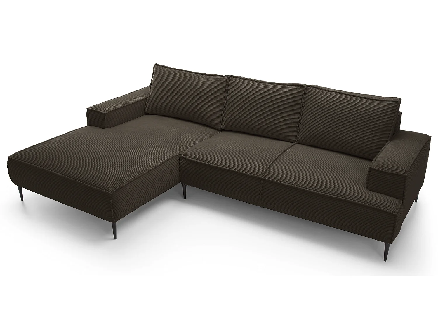 Canapé d'angle fixe 275 cm Harmonia M, tissu en velours côtelé, style moderne, sur pieds, gauche, Marron