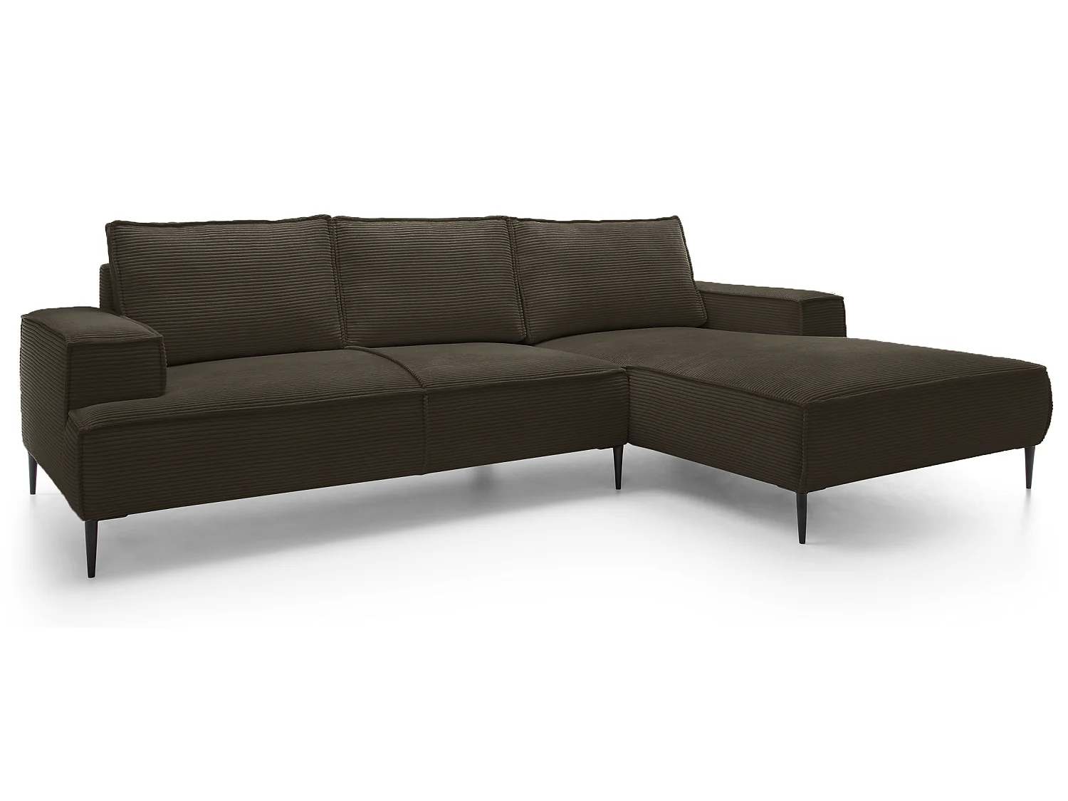 Canapé d'angle fixe 275 cm Harmonia M, tissu en velours côtelé, style moderne, sur pieds, droite, Marron