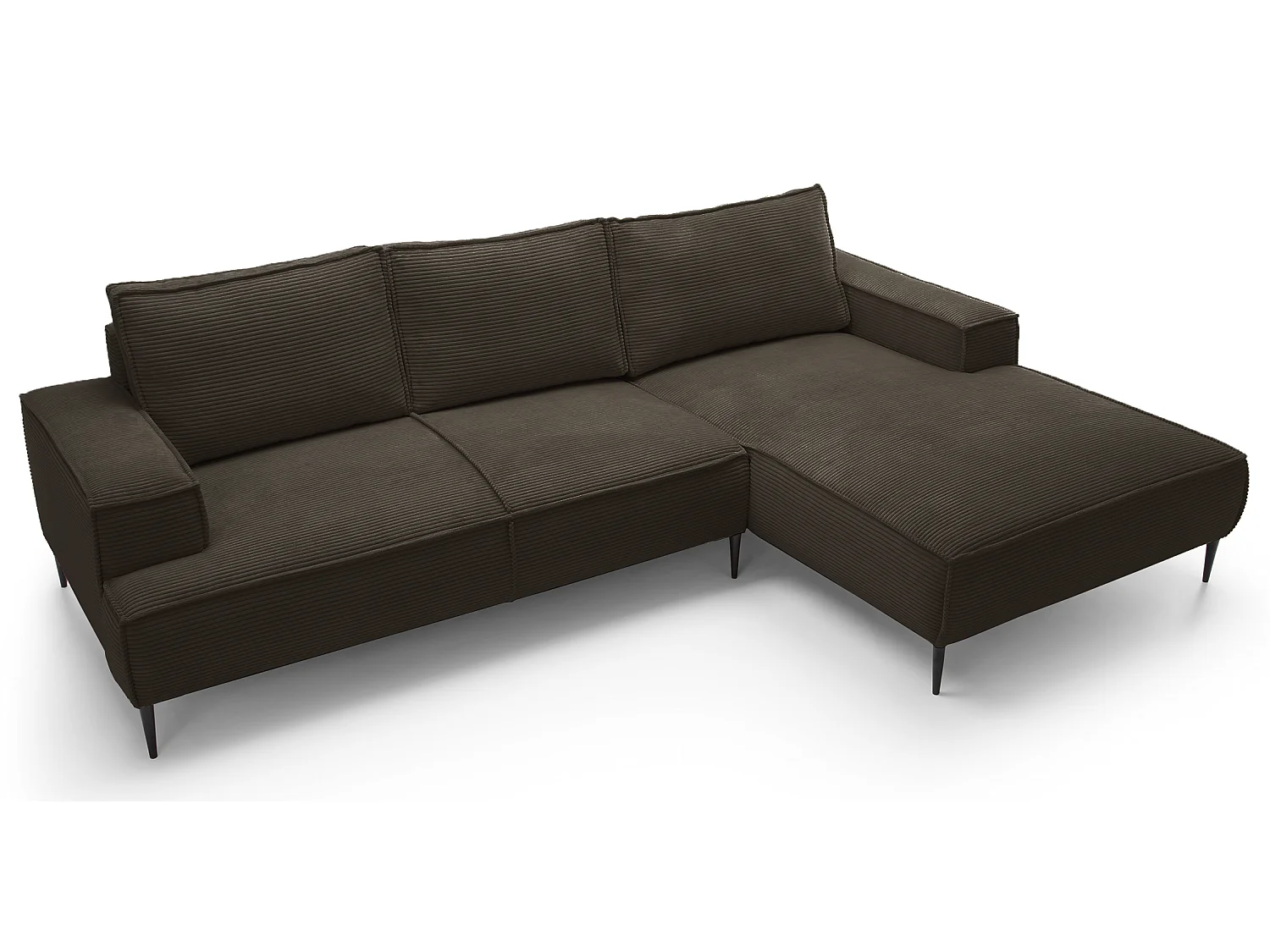 Canapé d'angle fixe 275 cm Harmonia M, tissu en velours côtelé, style moderne, sur pieds, droite, Marron