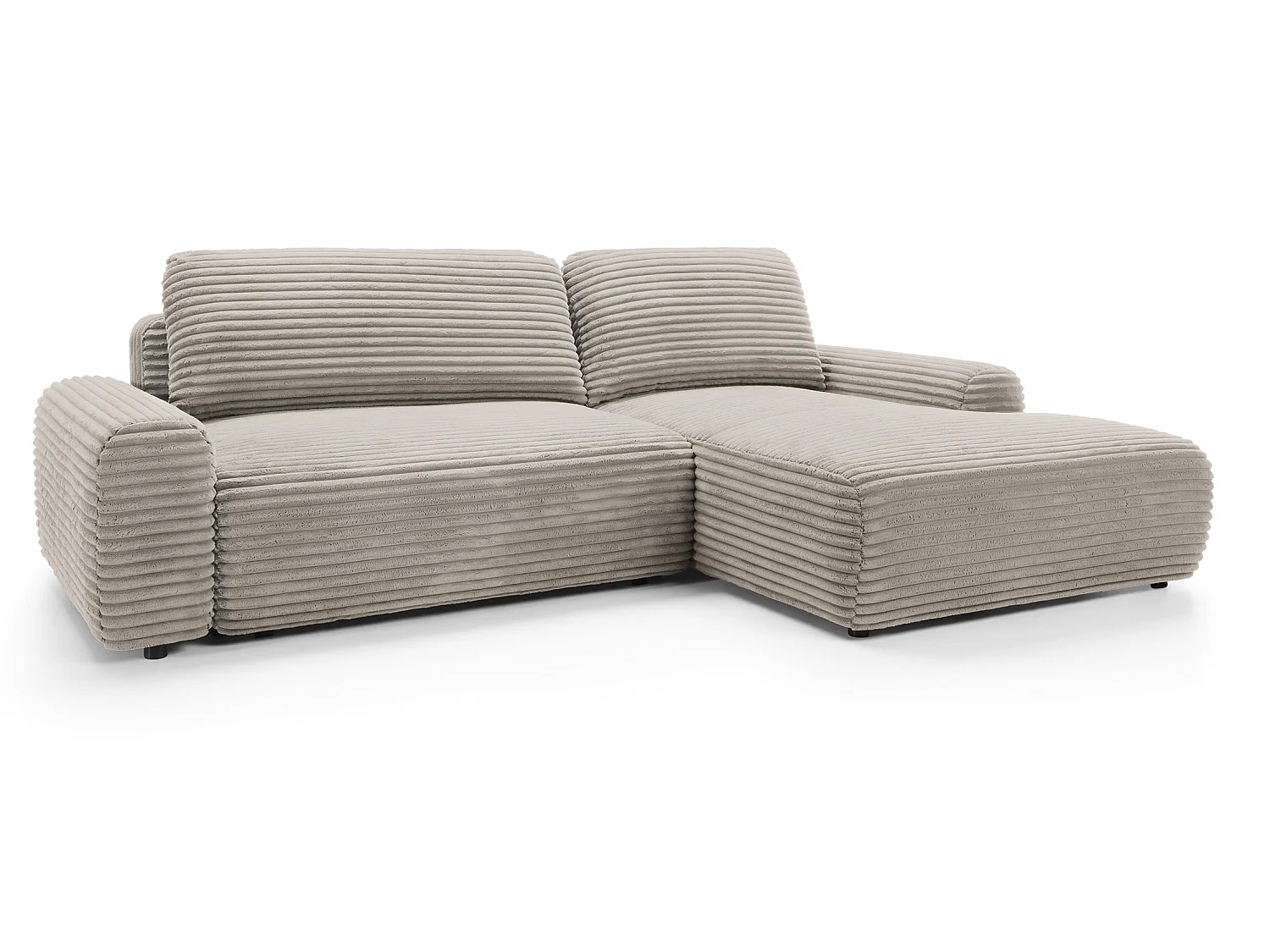 Canapé d'angle convertible 260 cm Cantara, tissu en velours côtelé, coffre de rangement, droite, Marron clair