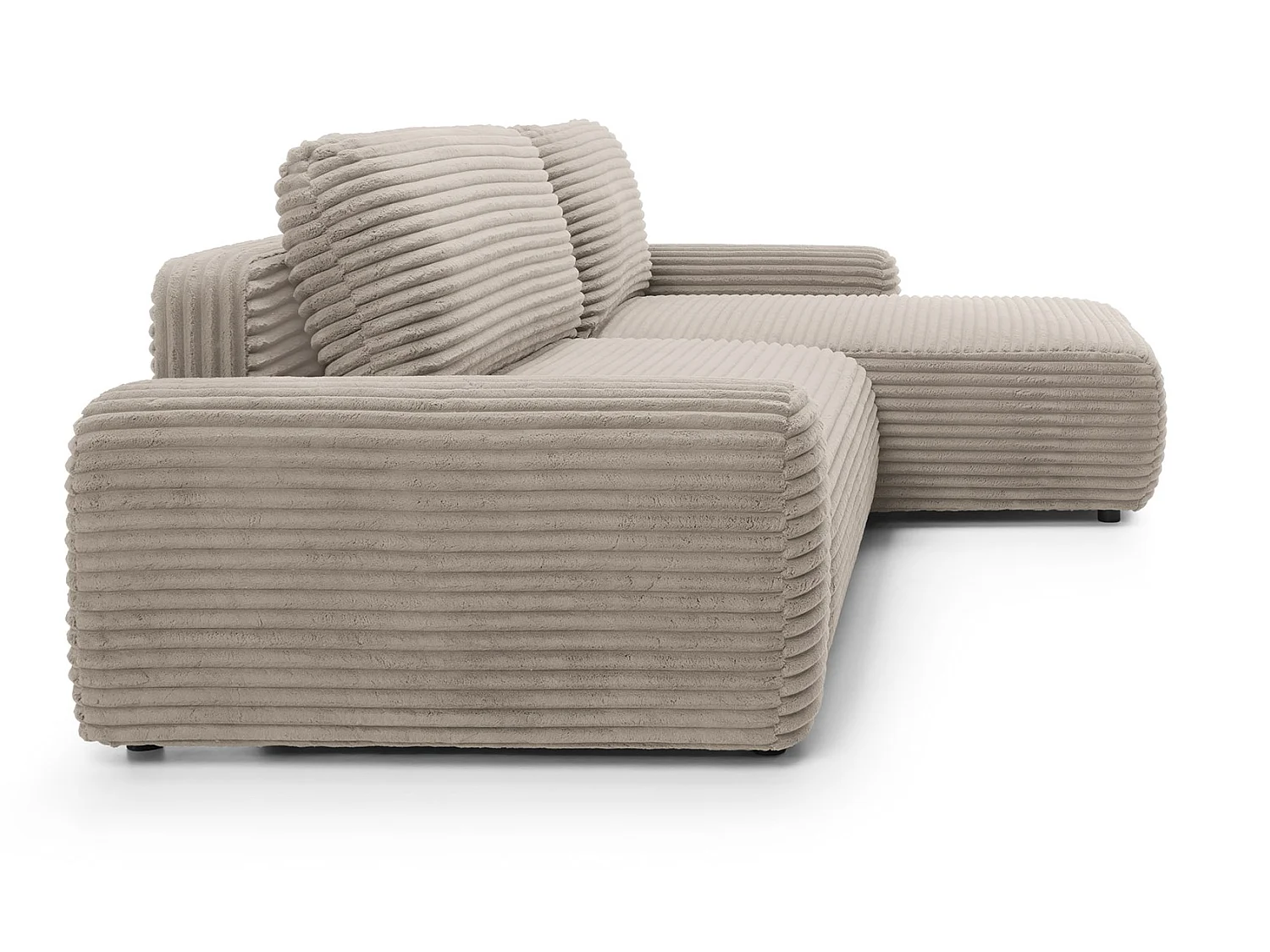 Canapé d'angle convertible 260 cm Cantara, tissu en velours côtelé, coffre de rangement, droite, Marron clair