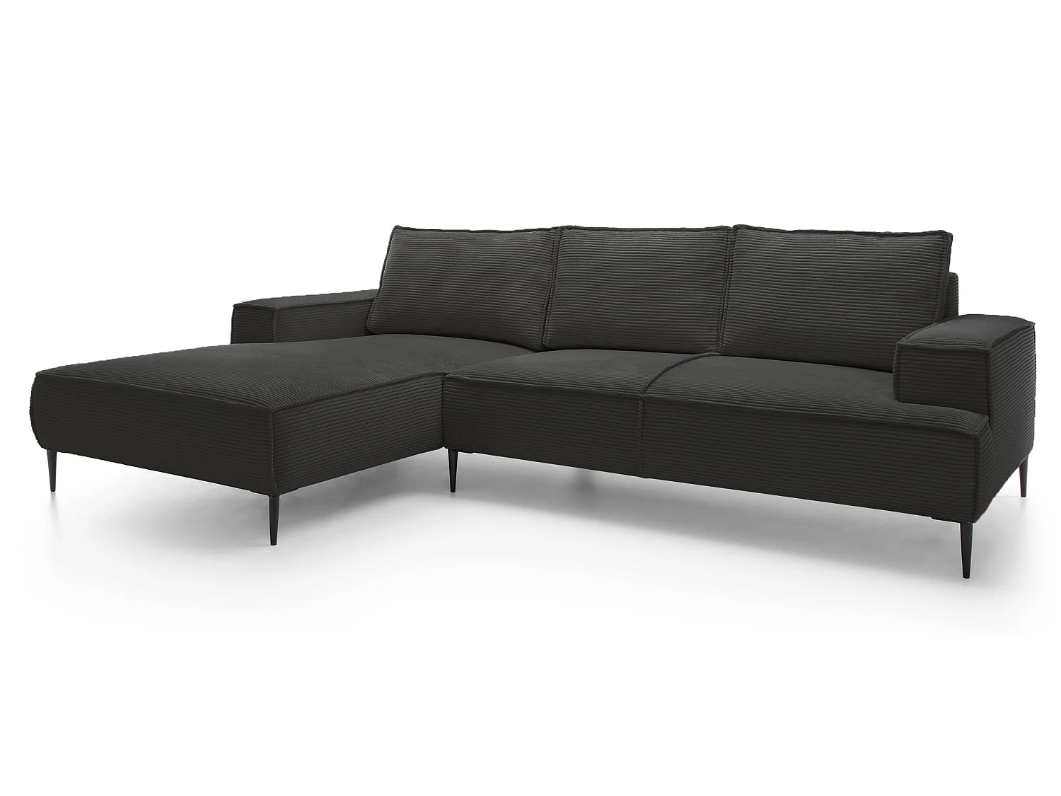 Canapé d'angle fixe 275 cm Harmonia M, tissu en velours côtelé, style moderne, sur pieds, gauche, Gris foncé
