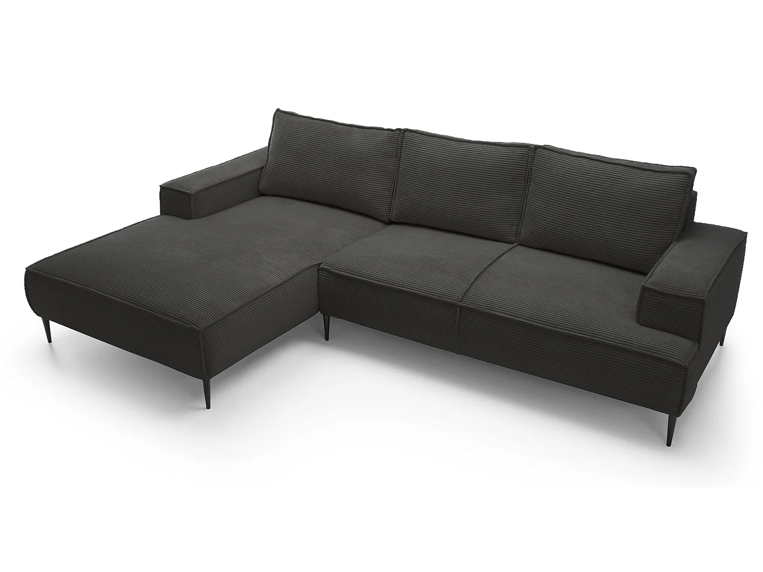 Canapé d'angle fixe 275 cm Harmonia M, tissu en velours côtelé, style moderne, sur pieds, gauche, Gris foncé