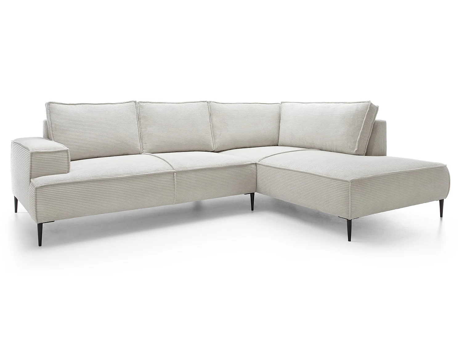 Hoekbank ribfluweel 275 cm Harmonia, moderne stijl, poten, slaapfunctie en opbergruimte, rechts, Vanille
