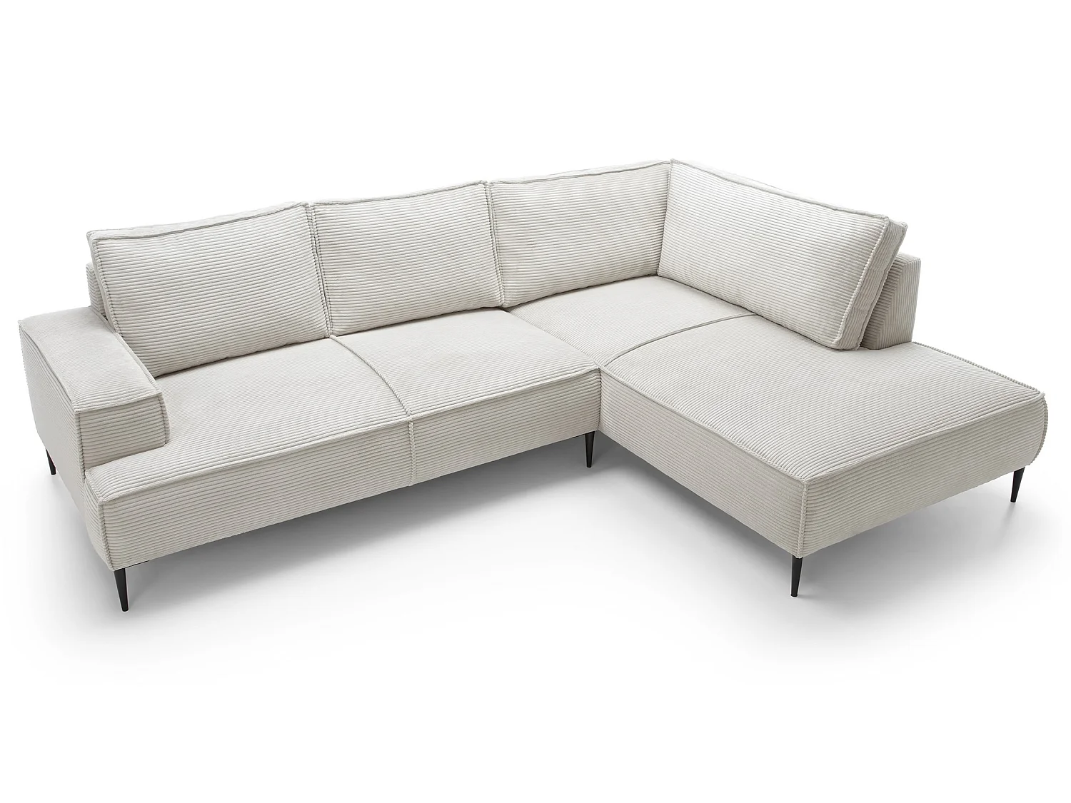 Hoekbank ribfluweel 275 cm Harmonia, moderne stijl, poten, slaapfunctie en opbergruimte, rechts, Vanille