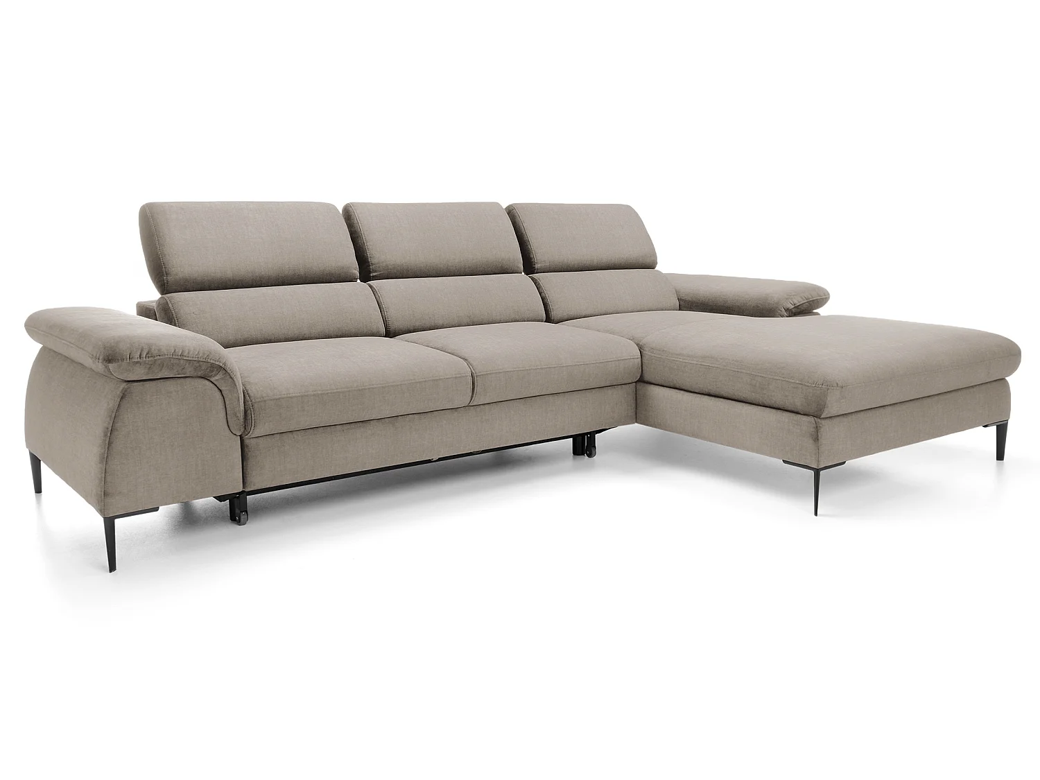 Canapé d'angle convertible 290 cm Amaro M, têtières réglables, coffre de rangement, droite, Beige foncé