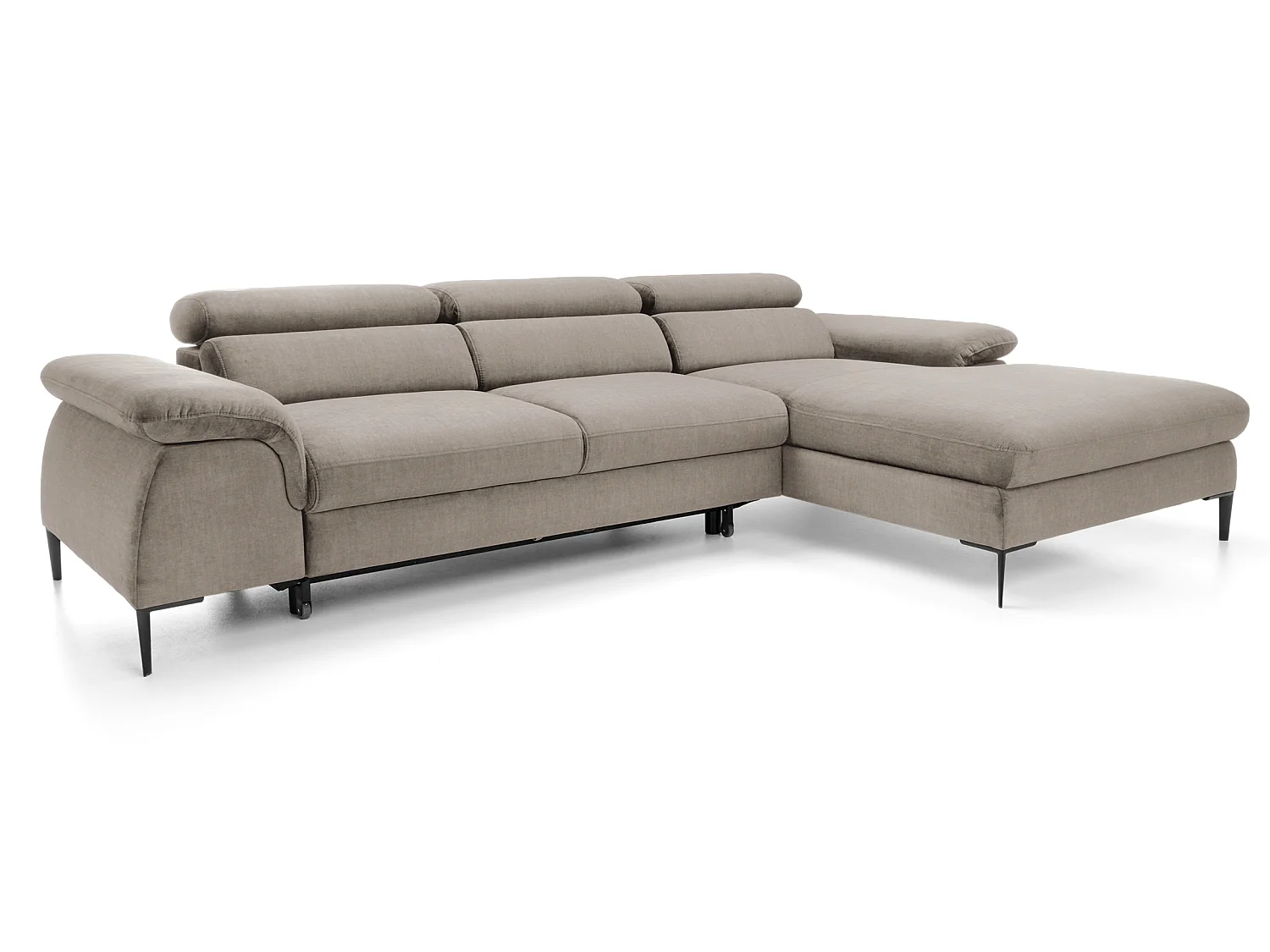 Canapé d'angle convertible 290 cm Amaro M, têtières réglables, coffre de rangement, droite, Beige foncé