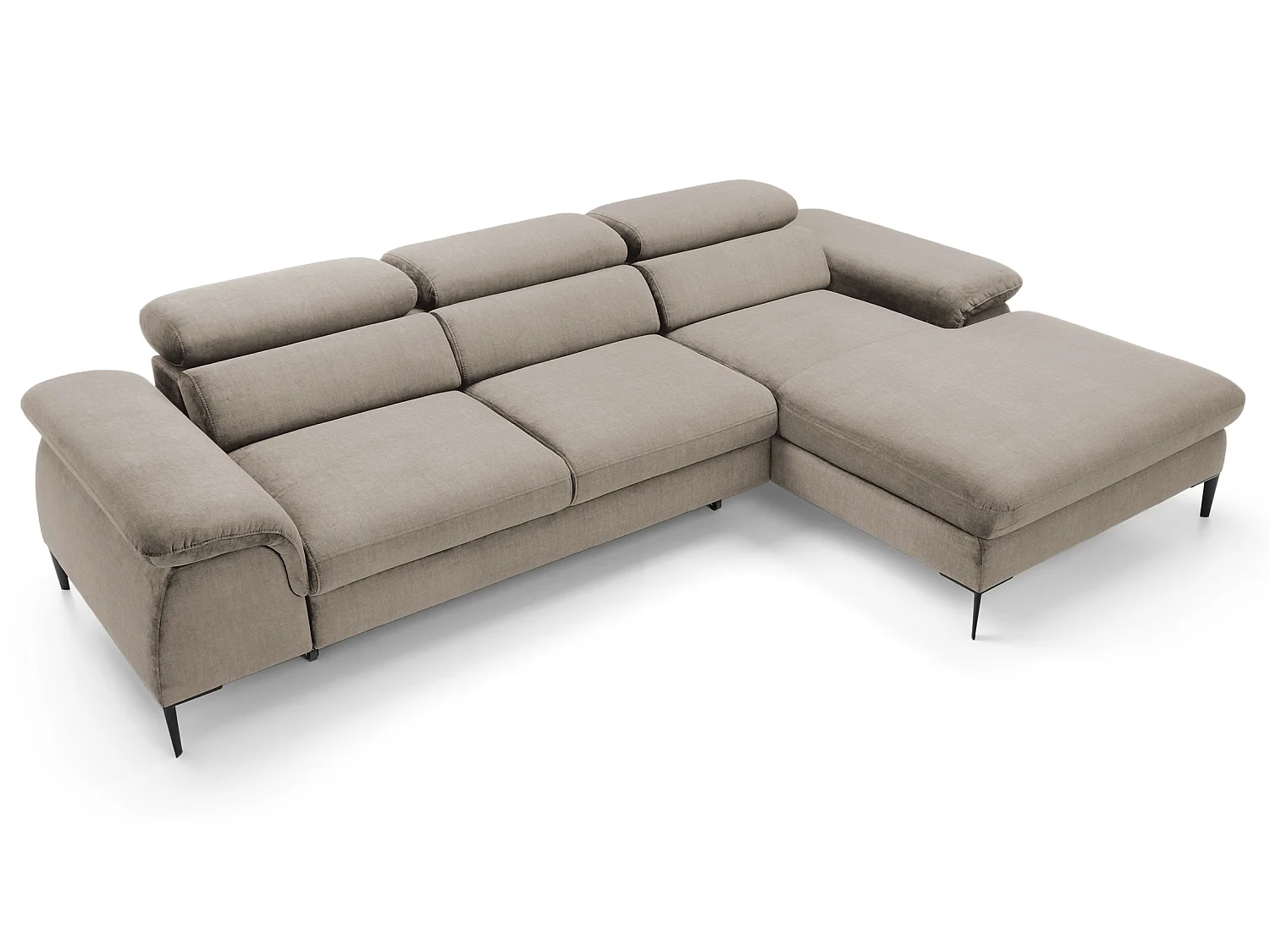 Canapé d'angle convertible 290 cm Amaro M, têtières réglables, coffre de rangement, droite, Beige foncé