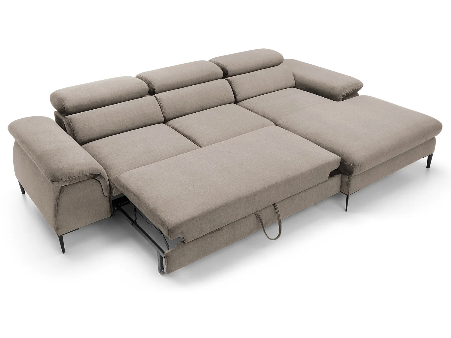 Canapé d'angle convertible 290 cm Amaro M, têtières réglables, coffre de rangement, droite, Beige foncé