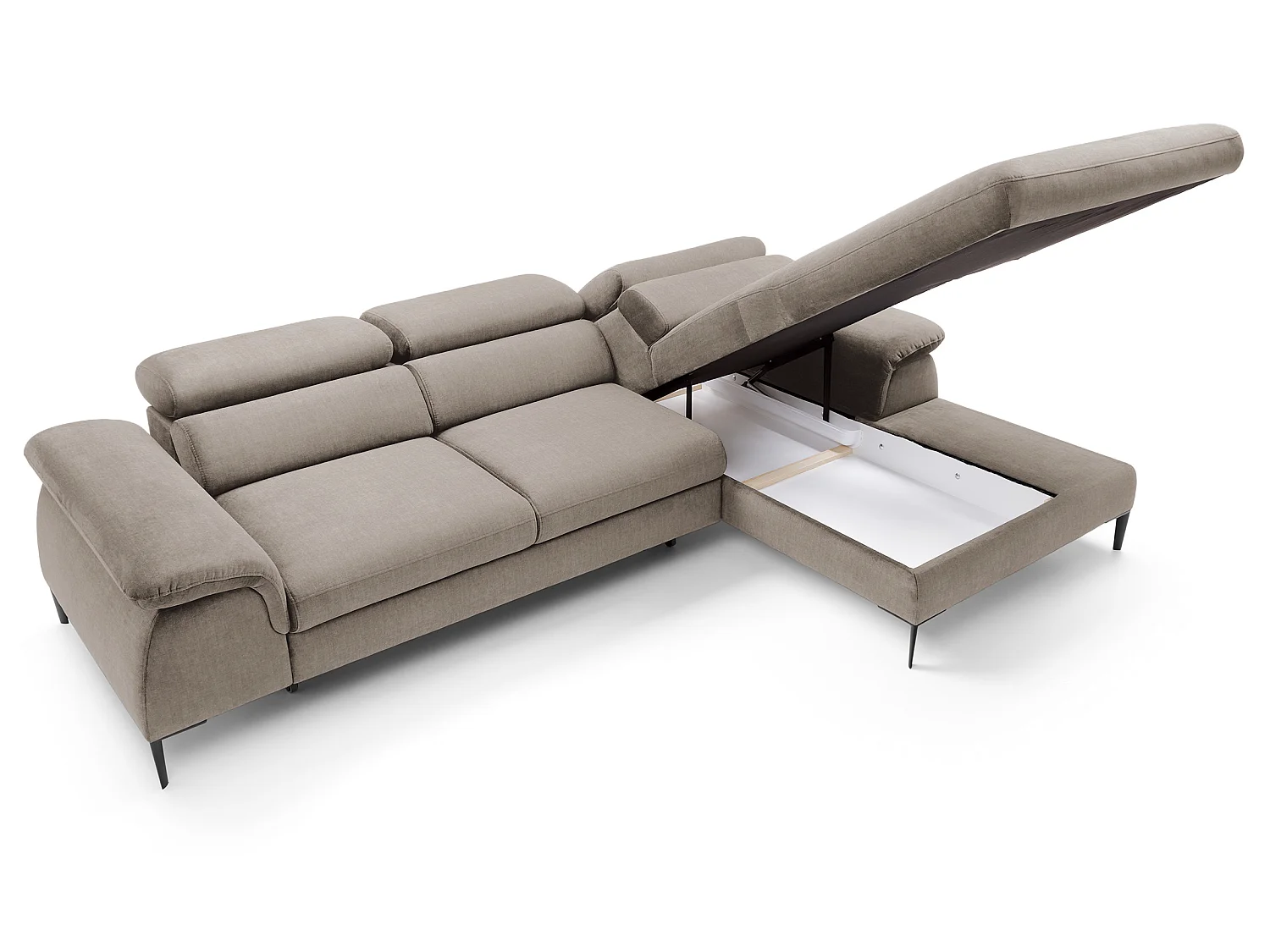 Canapé d'angle convertible 290 cm Amaro M, têtières réglables, coffre de rangement, droite, Beige foncé