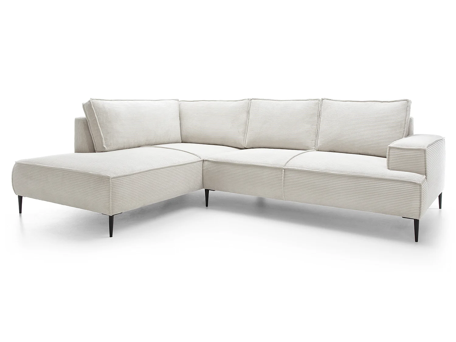 Hoekbank ribfluweel 275 cm Harmonia, moderne stijl, poten, slaapfunctie en opbergruimte, links, Ecru