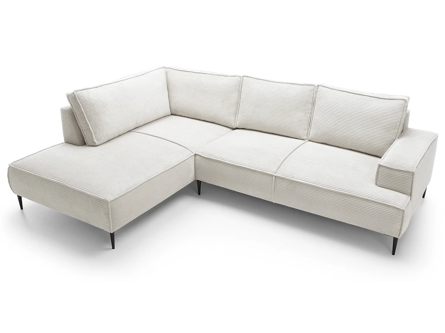 Hoekbank ribfluweel 275 cm Harmonia, moderne stijl, poten, slaapfunctie en opbergruimte, links, Ecru