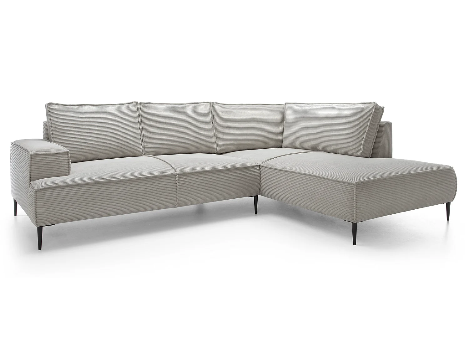 Hoekbank ribfluweel 275 cm Harmonia, moderne stijl, poten, slaapfunctie en opbergruimte, rechts, Lichtgrijs