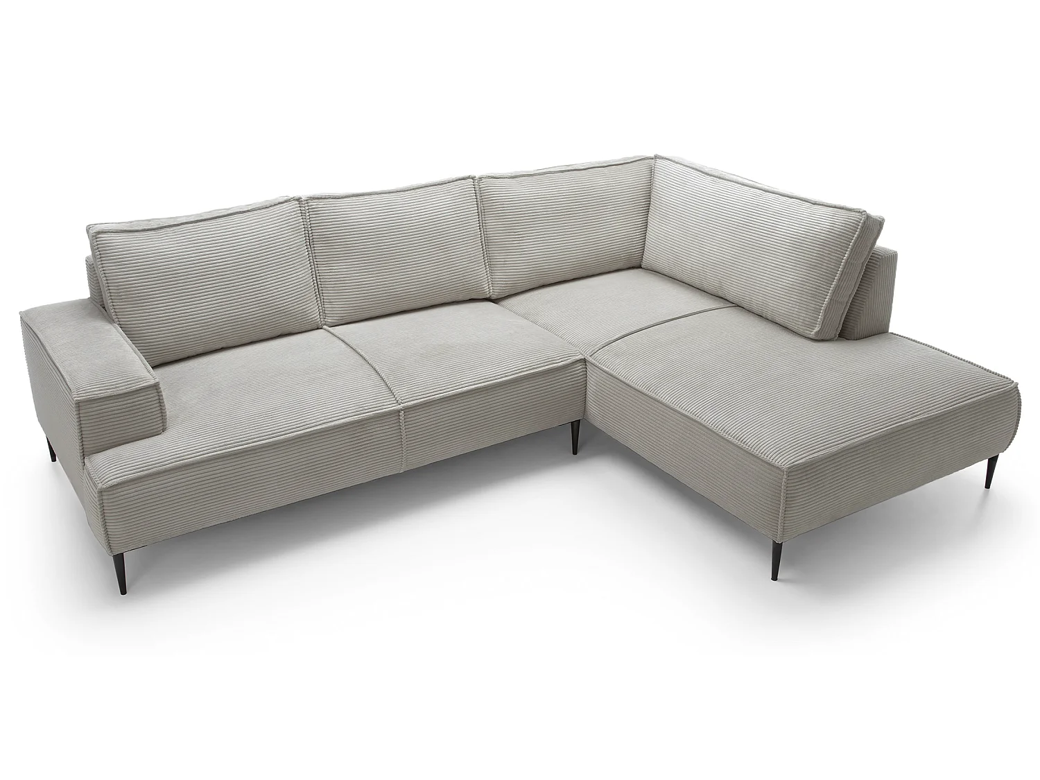 Hoekbank ribfluweel 275 cm Harmonia, moderne stijl, poten, slaapfunctie en opbergruimte, rechts, Lichtgrijs