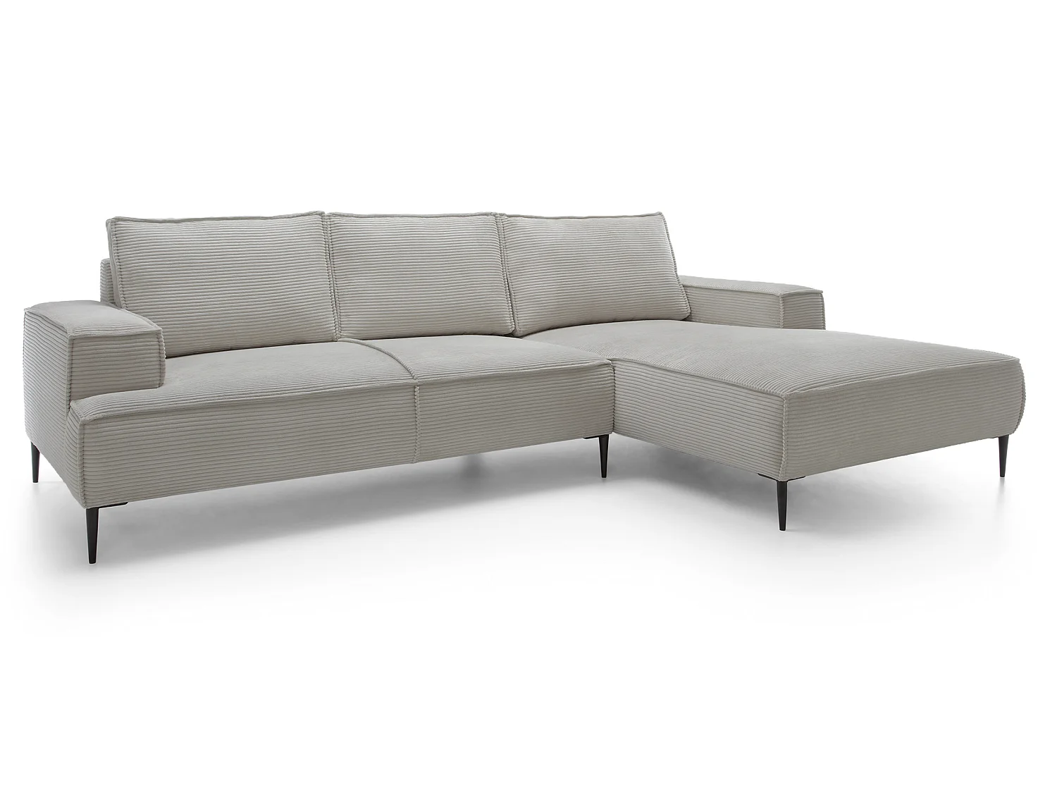 Canapé d'angle fixe 275 cm Harmonia M, tissu en velours côtelé, style moderne, sur pieds, droite, Gris clair
