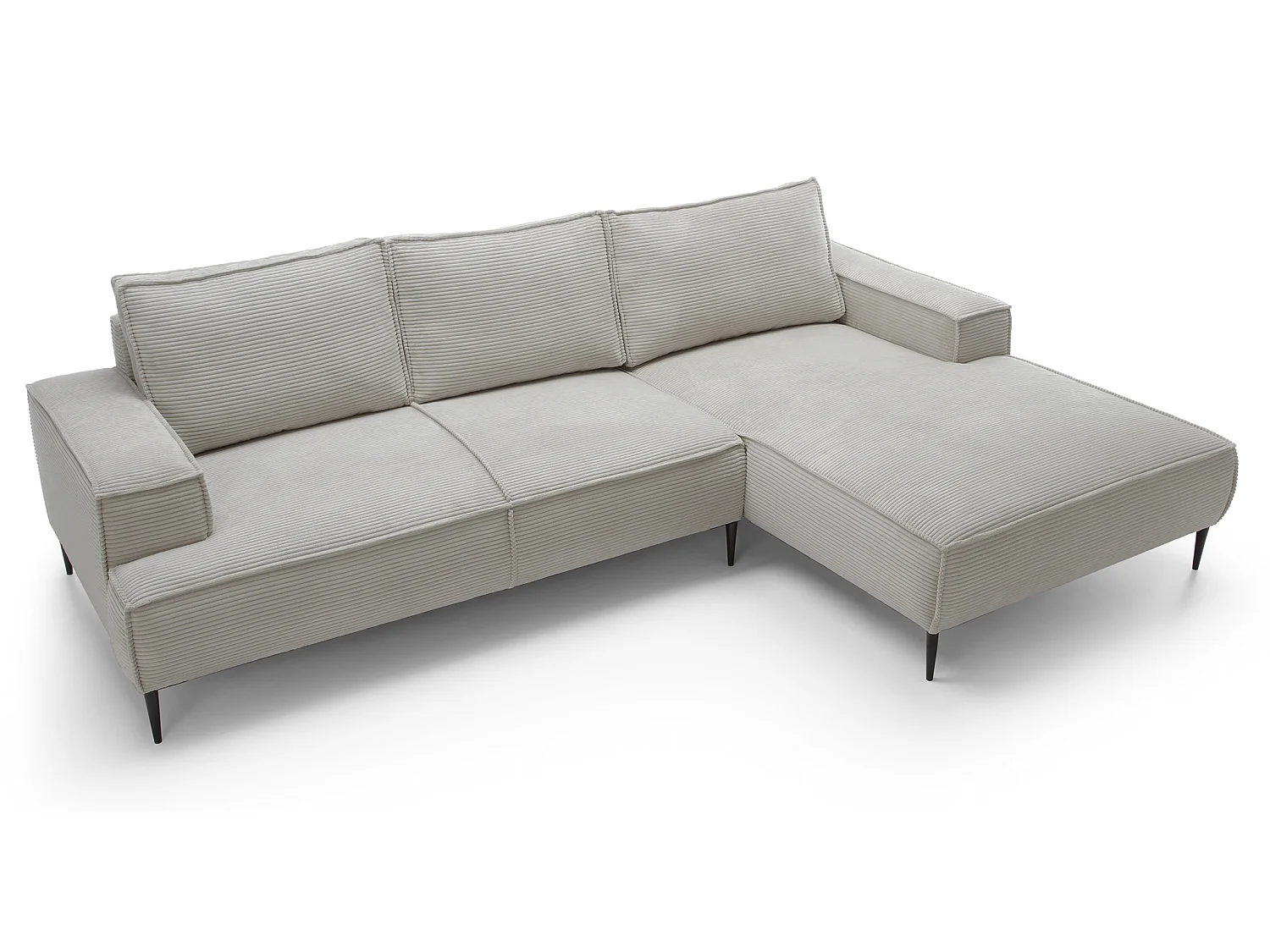 Canapé d'angle fixe 275 cm Harmonia M, tissu en velours côtelé, style moderne, sur pieds, droite, Gris clair