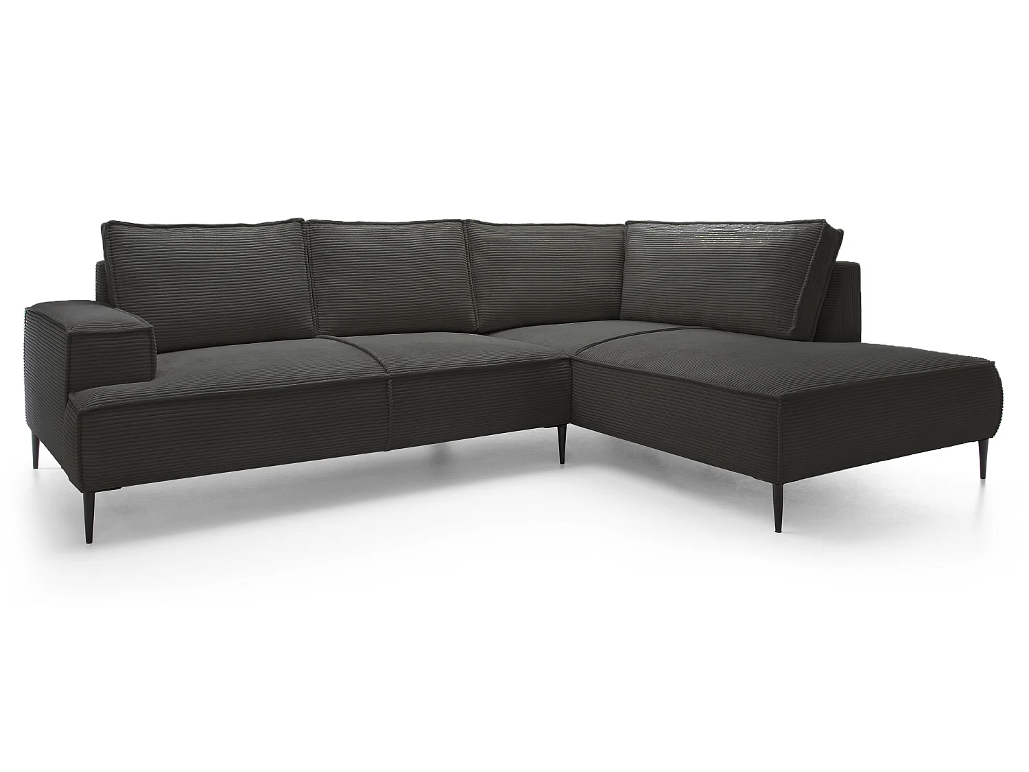 Hoekbank ribfluweel 275 cm Harmonia, moderne stijl, poten, slaapfunctie en opbergruimte, rechts, Donkergrijs