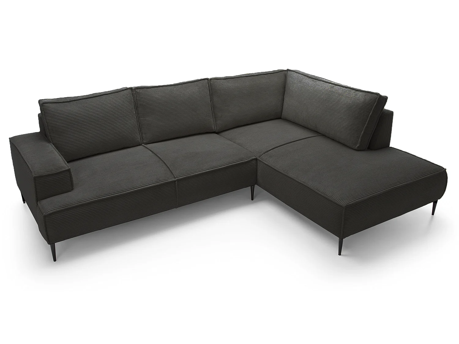 Hoekbank ribfluweel 275 cm Harmonia, moderne stijl, poten, slaapfunctie en opbergruimte, rechts, Donkergrijs