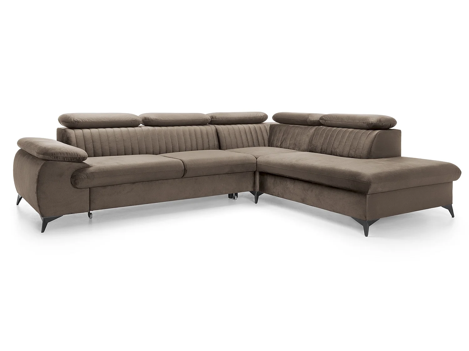 Hoekbank 275x221 cm Xanto L, verstelbare hoofdsteunen, slaapfunctie en opbergruimte, rechts, Bruin