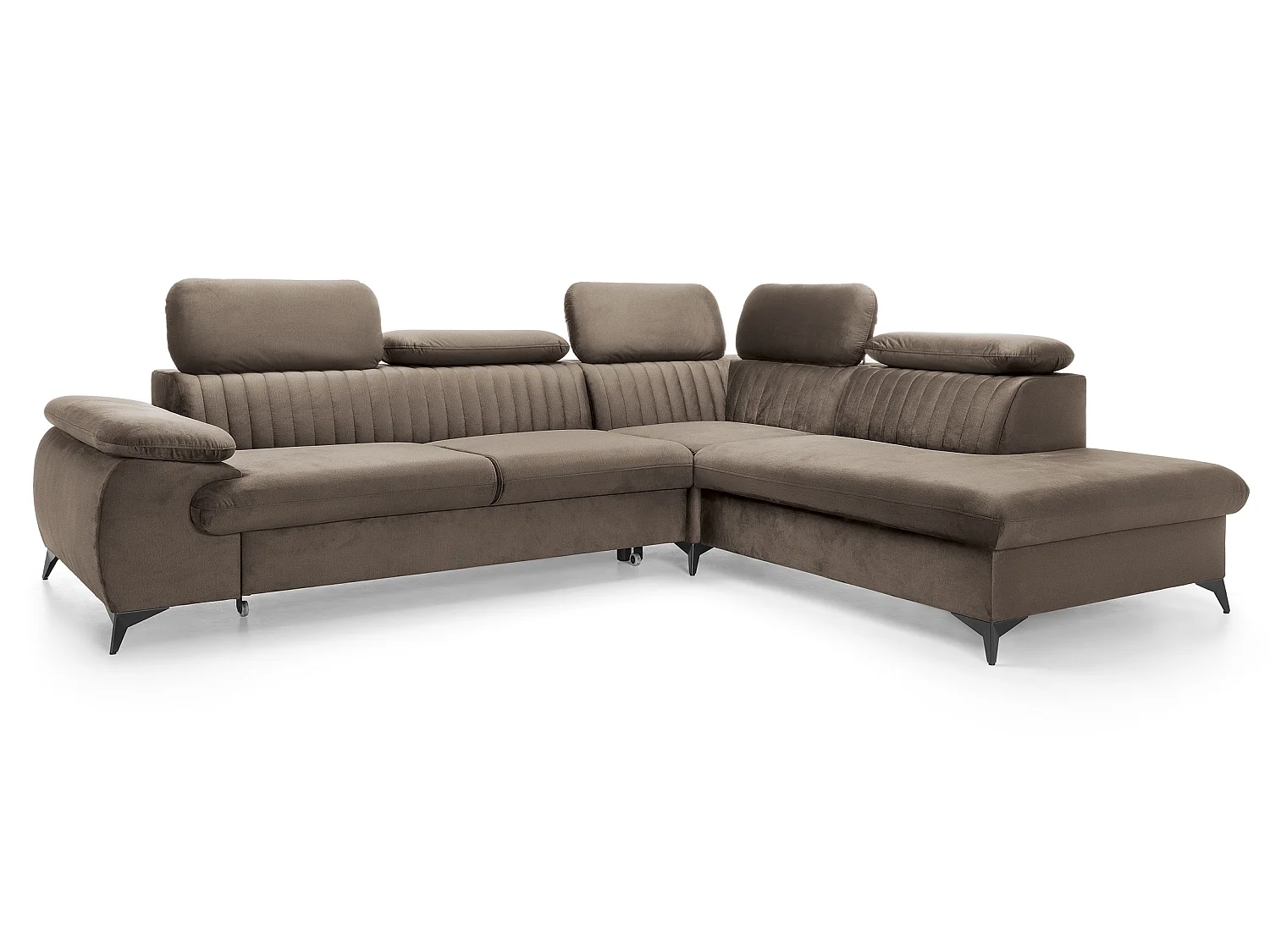 Hoekbank 275x221 cm Xanto L, verstelbare hoofdsteunen, slaapfunctie en opbergruimte, rechts, Bruin