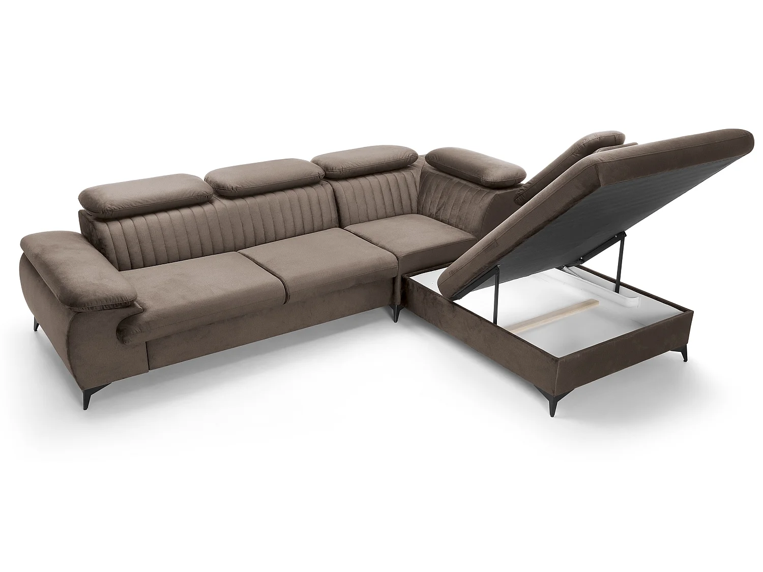 Hoekbank 275x221 cm Xanto L, verstelbare hoofdsteunen, slaapfunctie en opbergruimte, rechts, Bruin