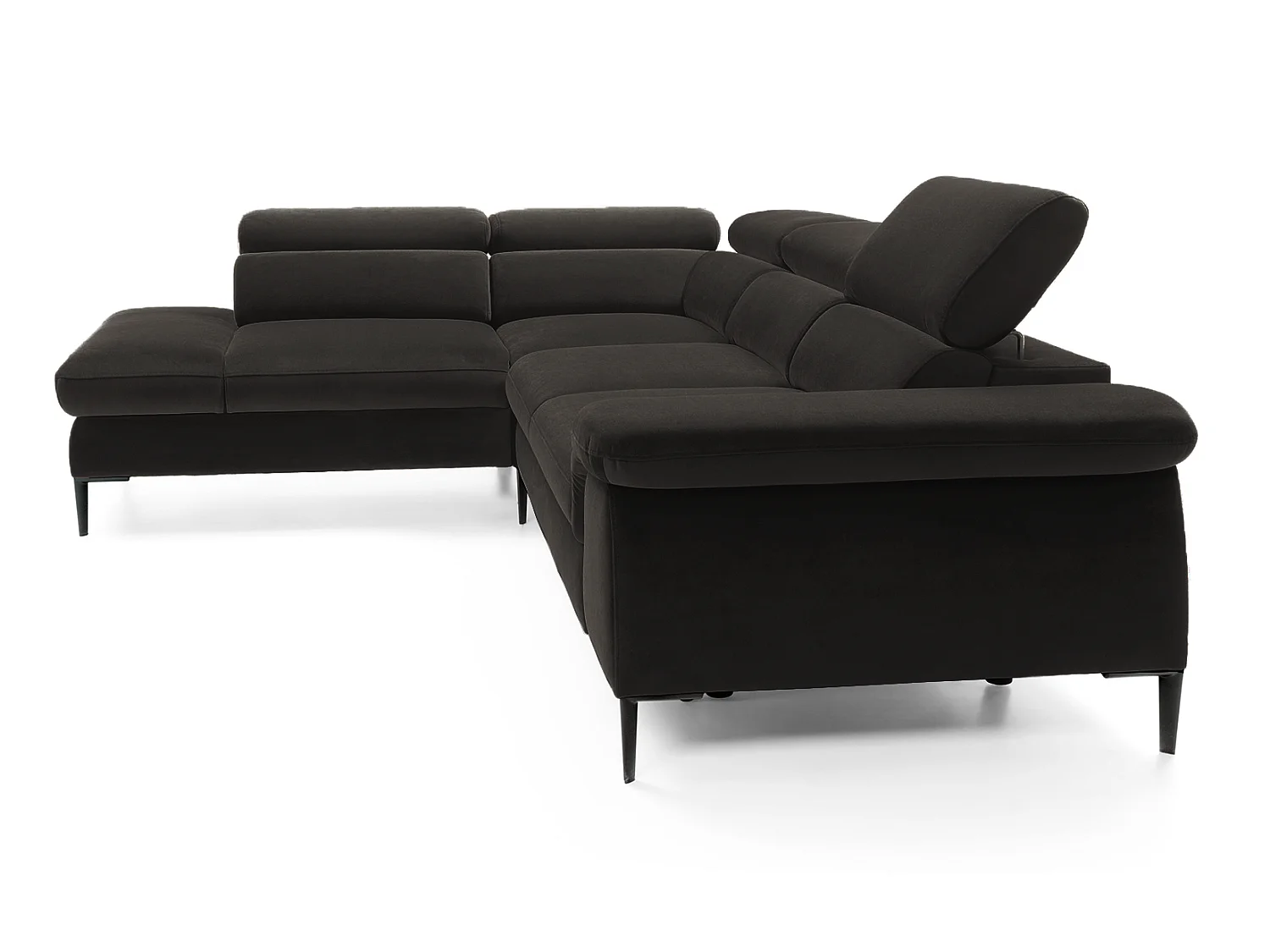 Canapé d'angle 280 cm Amaro L, têtières réglables, coffre de rangement, 5 places, gauche, Noir