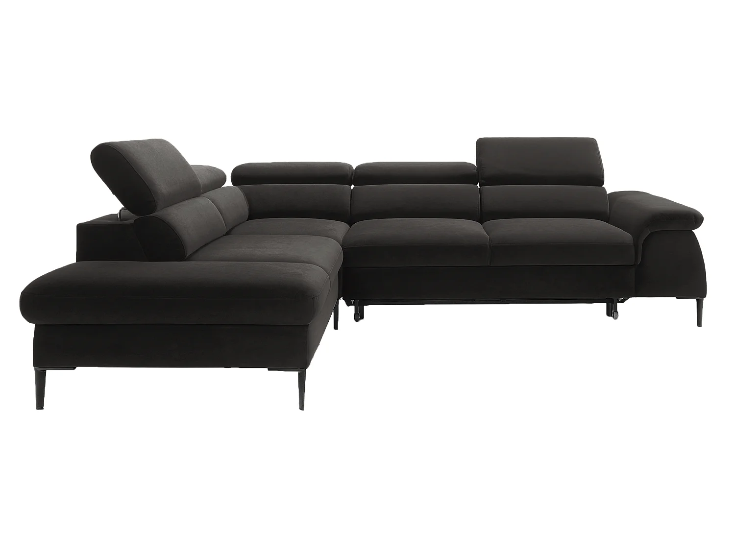 Canapé d'angle 280 cm Amaro L, têtières réglables, coffre de rangement, 5 places, gauche, Noir