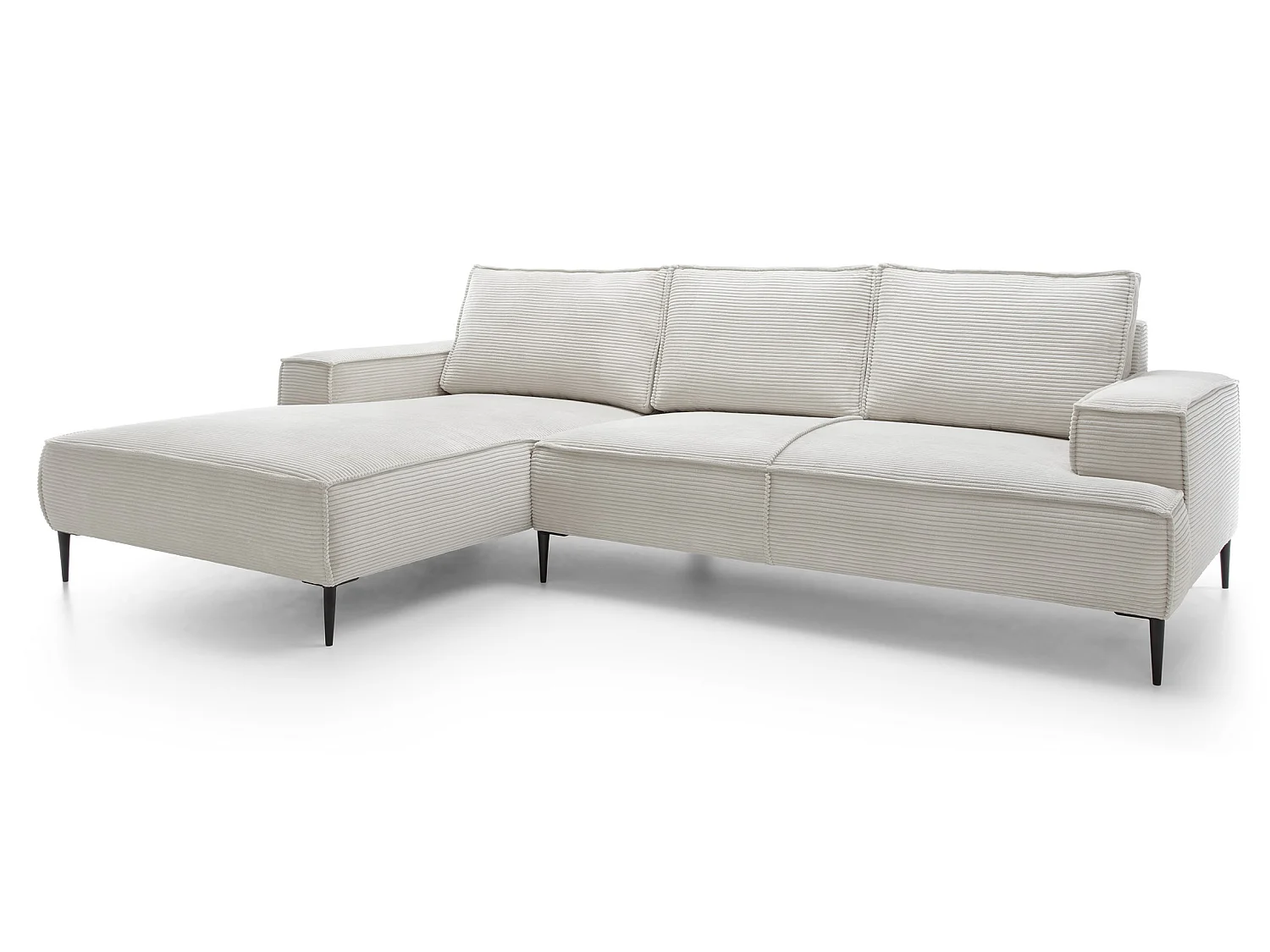 Canapé d'angle fixe 275 cm Harmonia M, tissu en velours côtelé, style moderne, sur pieds, gauche, Vanille