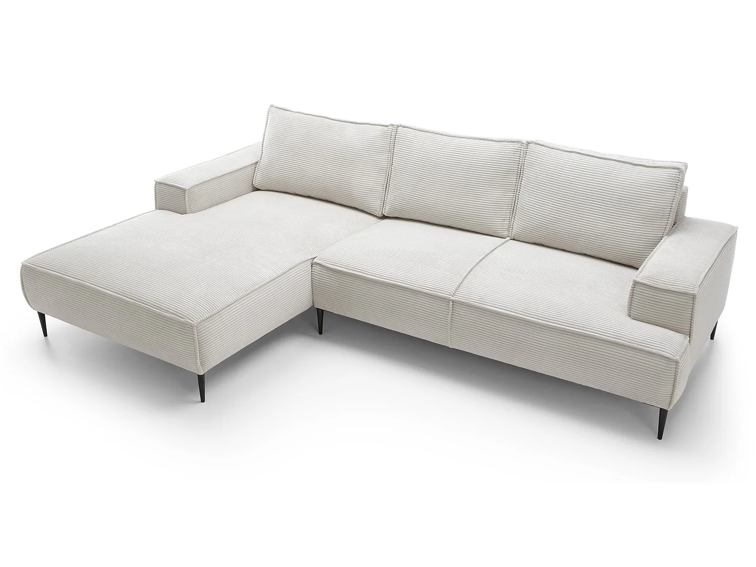 Canapé d'angle fixe 275 cm Harmonia M, tissu en velours côtelé, style moderne, sur pieds, gauche, Vanille