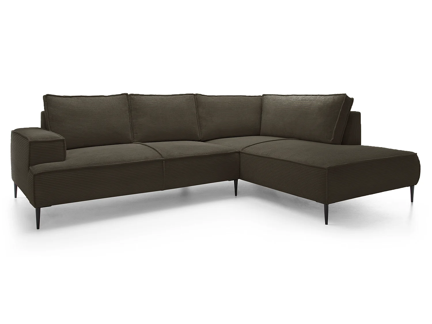 Hoekbank ribfluweel 275 cm Harmonia, moderne stijl, poten, slaapfunctie en opbergruimte, rechts, Bruin