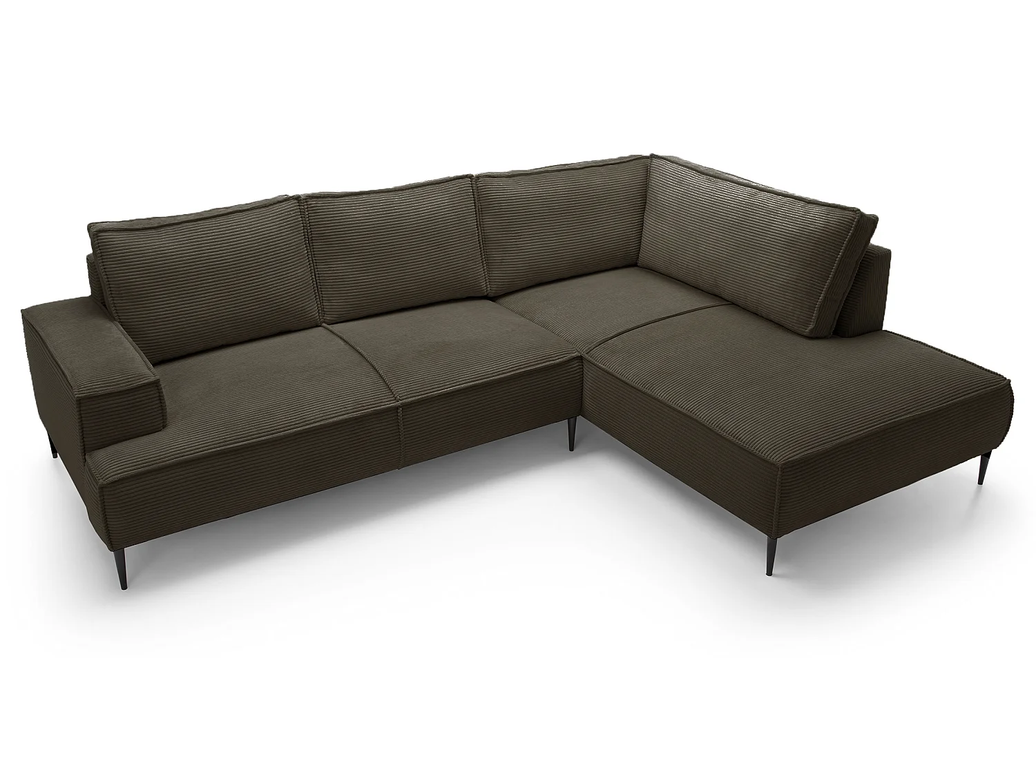 Hoekbank ribfluweel 275 cm Harmonia, moderne stijl, poten, slaapfunctie en opbergruimte, rechts, Bruin