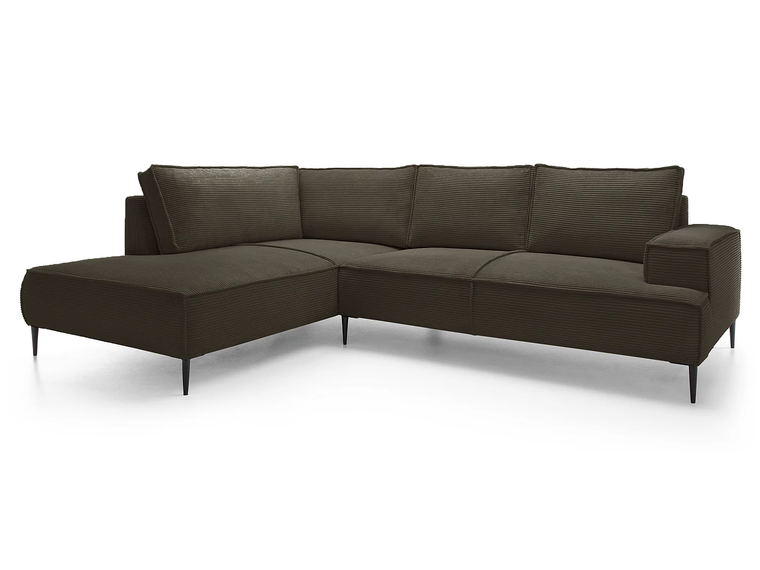 Hoekbank ribfluweel 275 cm Harmonia, moderne stijl, poten, slaapfunctie en opbergruimte, links, Bruin