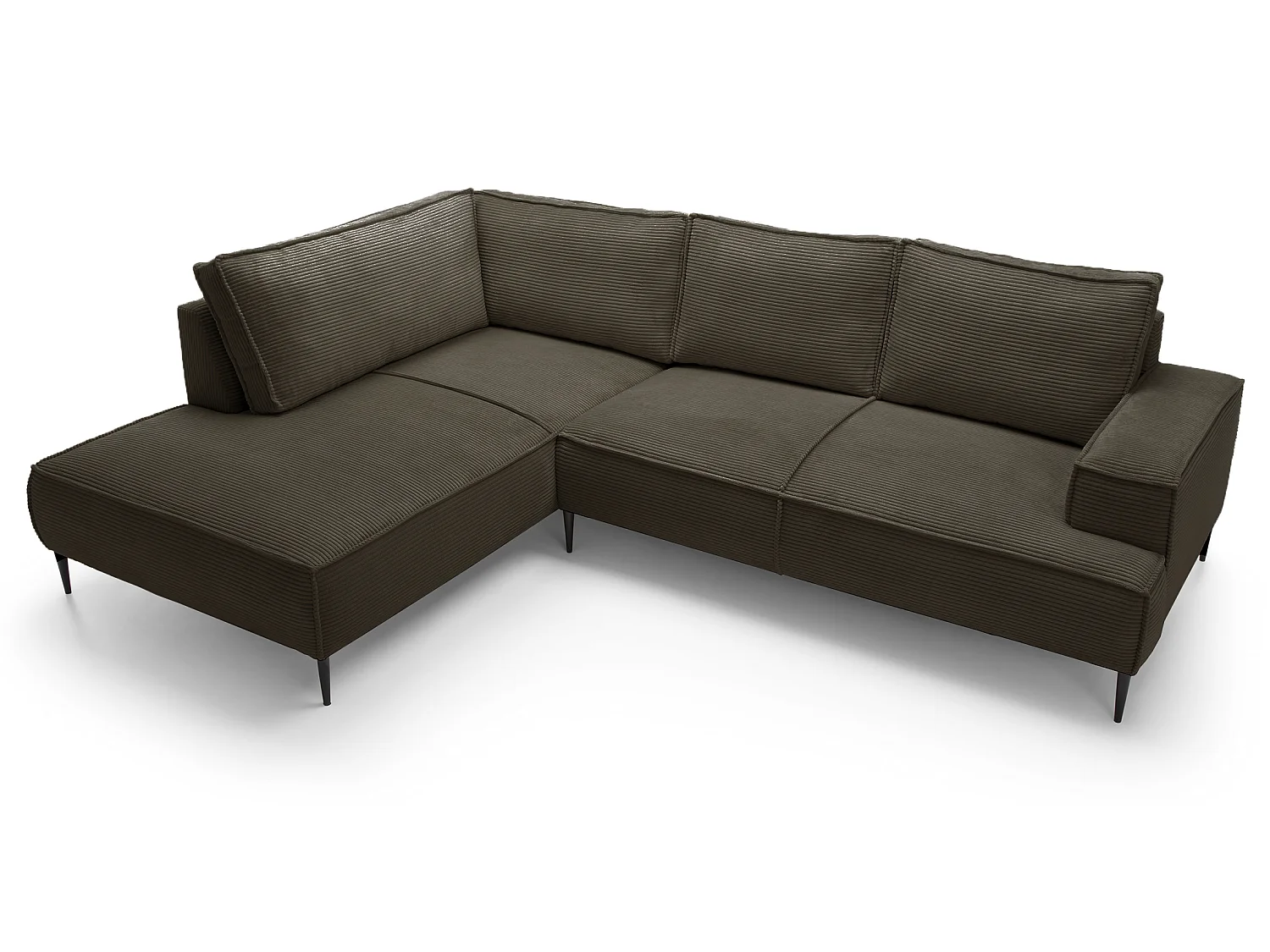 Hoekbank ribfluweel 275 cm Harmonia, moderne stijl, poten, slaapfunctie en opbergruimte, links, Bruin