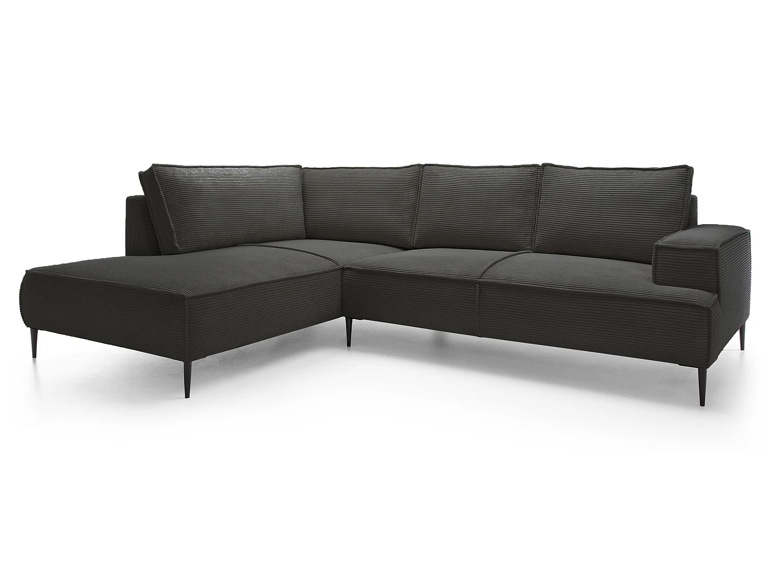 Hoekbank ribfluweel 275 cm Harmonia, moderne stijl, poten, slaapfunctie en opbergruimte, links, Donkergrijs