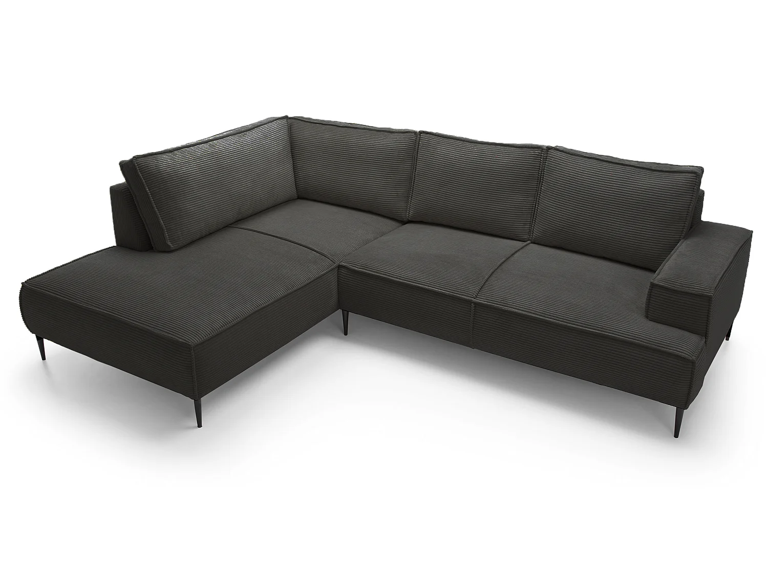 Hoekbank ribfluweel 275 cm Harmonia, moderne stijl, poten, slaapfunctie en opbergruimte, links, Donkergrijs