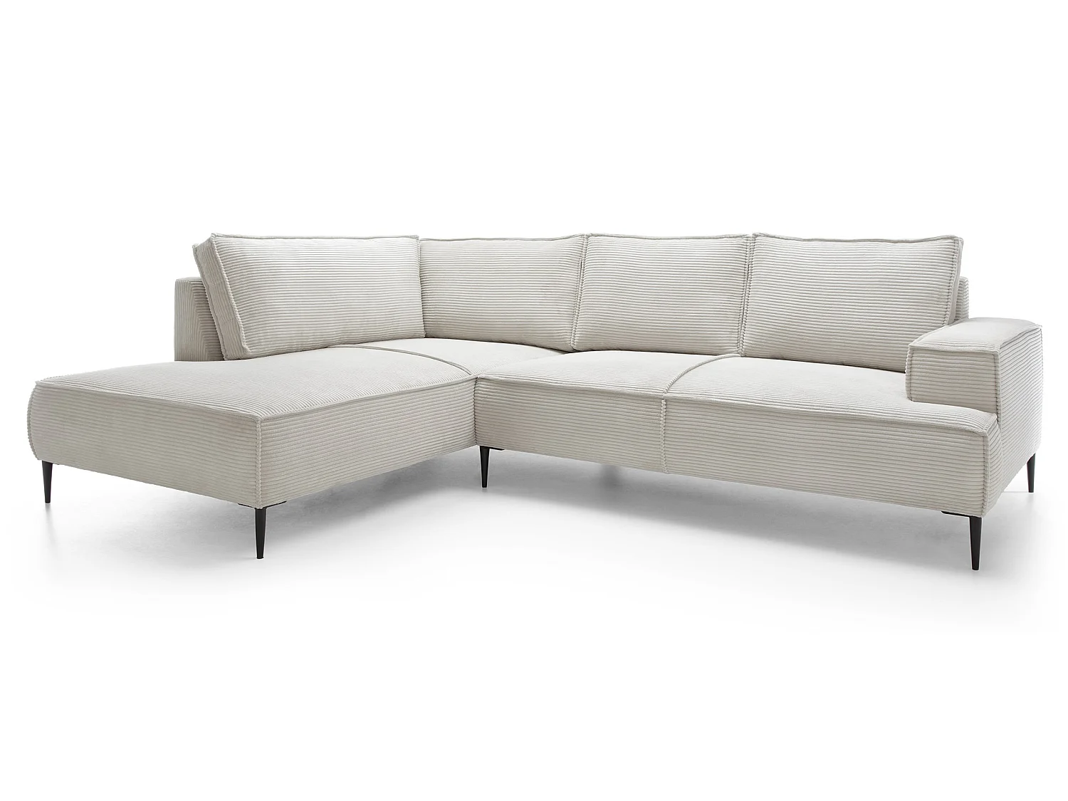 Hoekbank ribfluweel 275 cm Harmonia, moderne stijl, poten, slaapfunctie en opbergruimte, links, Vanille