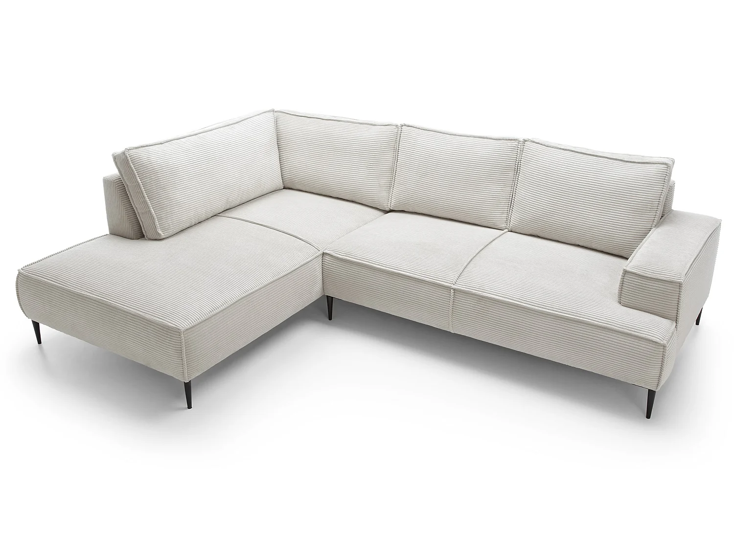 Hoekbank ribfluweel 275 cm Harmonia, moderne stijl, poten, slaapfunctie en opbergruimte, links, Vanille