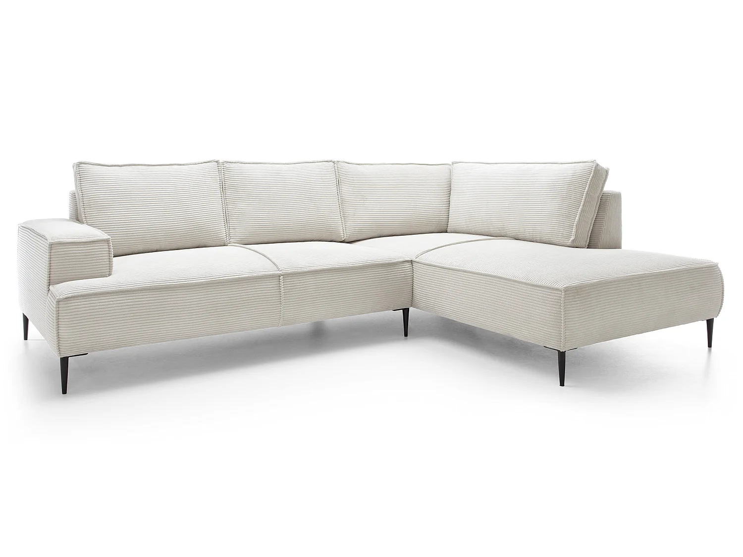Hoekbank ribfluweel 275 cm Harmonia, moderne stijl, poten, slaapfunctie en opbergruimte, rechts, Ecru