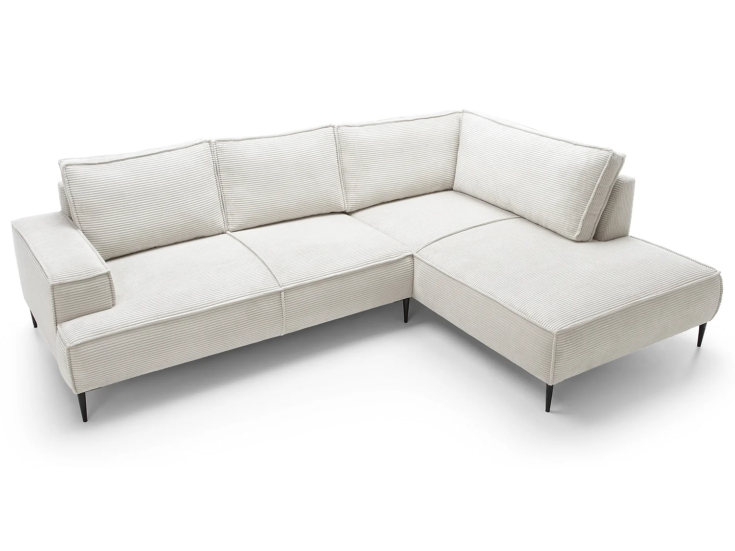 Hoekbank ribfluweel 275 cm Harmonia, moderne stijl, poten, slaapfunctie en opbergruimte, rechts, Ecru