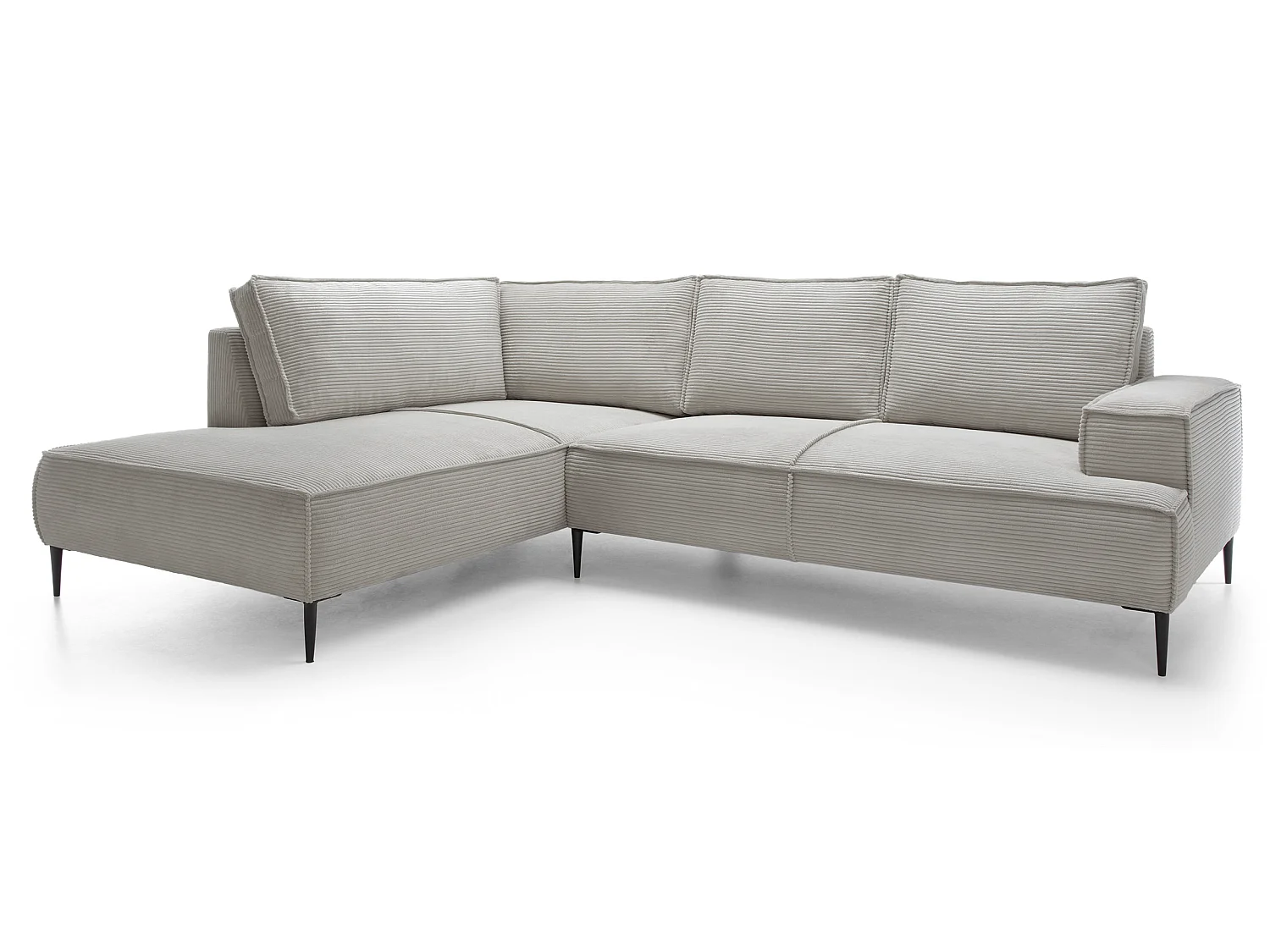 Hoekbank ribfluweel 275 cm Harmonia, moderne stijl, poten, slaapfunctie en opbergruimte, links, Lichtgrijs